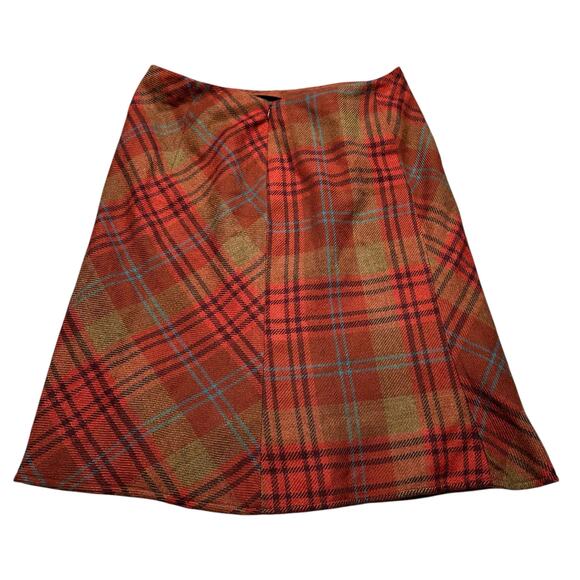 VALENTINO Vintage Orange Plaid Pencil Midi Skirt Women's Size 10 Wool Preppy - Picture 6 of 13